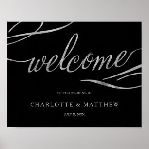 Silver Calligrafi Poster av Black Welcome Bröllo