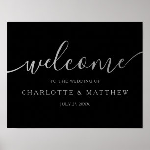 Silver Calligrafi Poster av Black Welcome Bröllo