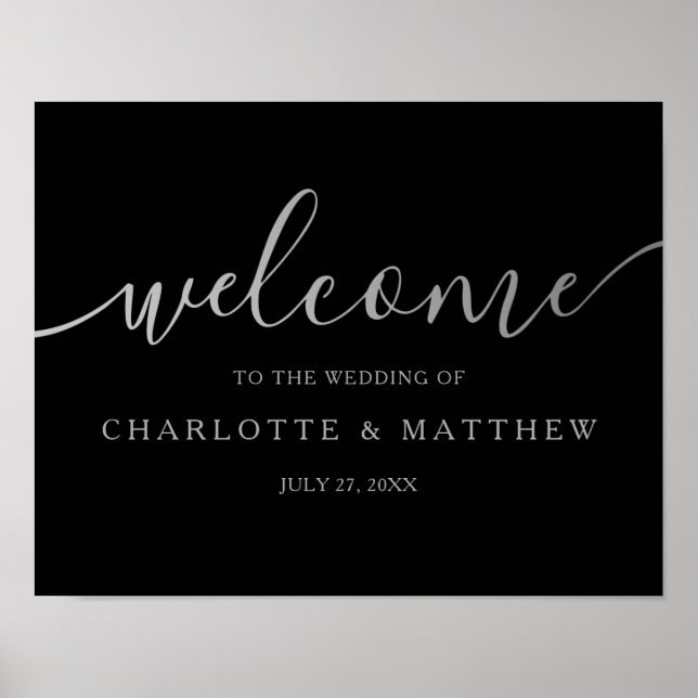 Silver Calligrafi | Poster av Black Welcome Bröllo (Framsidan)