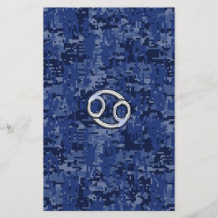 Silver Cancer Zodiac Signera marin blå kamera Brevpapper