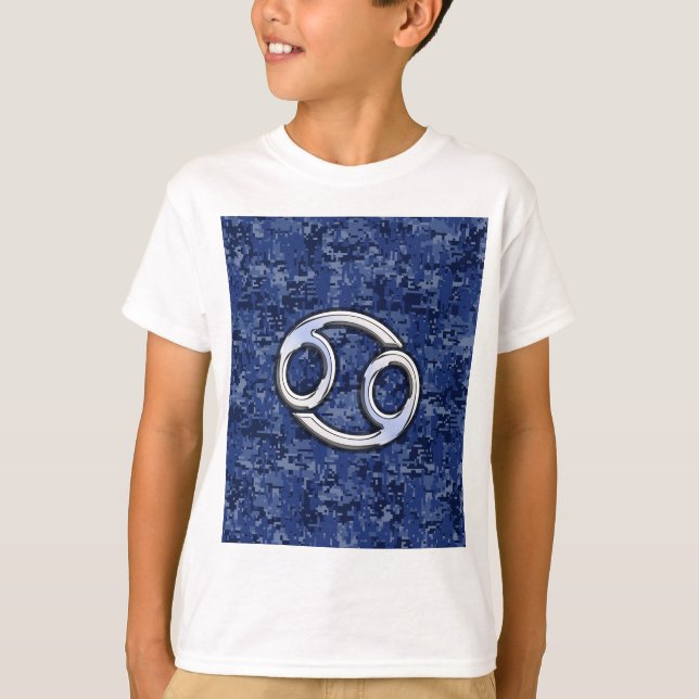 Silver Cancer Zodiac Signera marin blå kamera T-shirt (Framsida)
