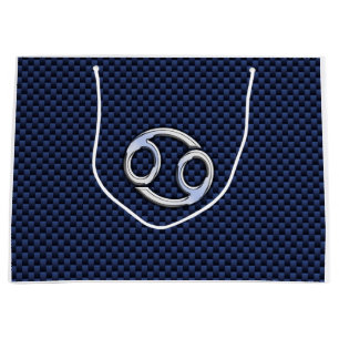 Silver Cancer Zodiac Symbol Navy Carbon Fiber