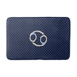 Silver Cancer Zodiac Symbol Navy Carbon Fiber Badrumsmatta