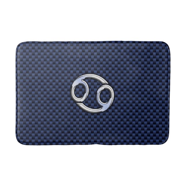 Silver Cancer Zodiac Symbol Navy Carbon Fiber Badrumsmatta (Framsidan)