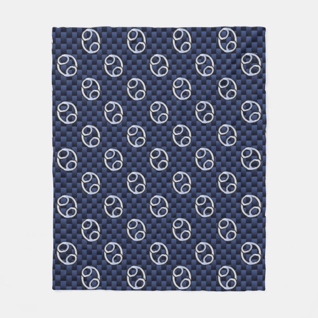 Silver Cancer Zodiac Symbol Navy Carbon Fiber Fleecefilt (Framsidan)