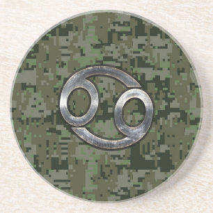Silver Cancer Zodiac-tecken på Grönt Digital Camo Underlägg Sandsten