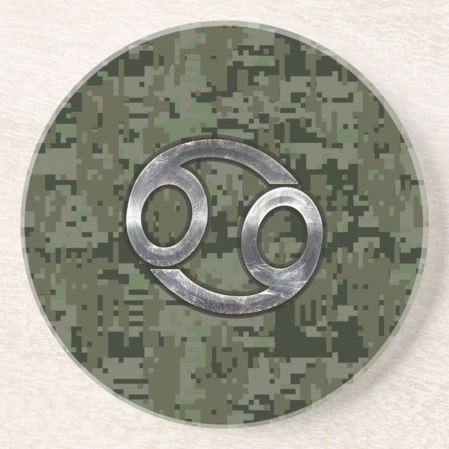 Silver Cancer Zodiac-tecken på Grönt Digital Camo Underlägg Sandsten (Framsidan)