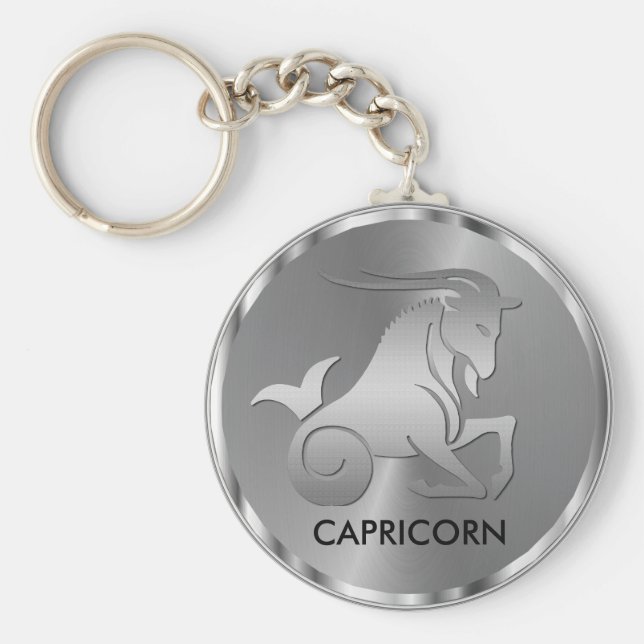 Silver Capricorn ♑ Goat - Zodiac-tecken Nyckelring (Framsidan)