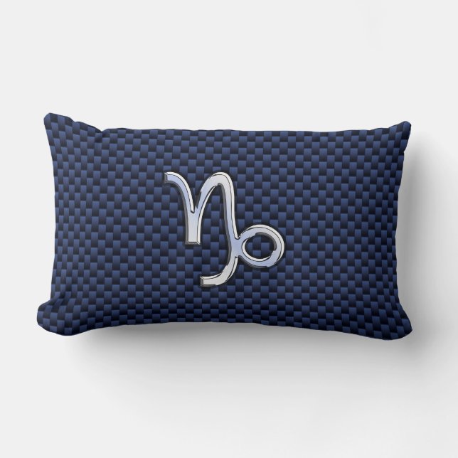 Silver Capricorn Zodiac Sign Blue Carbon Stil Lumbarkudde (Framsida)