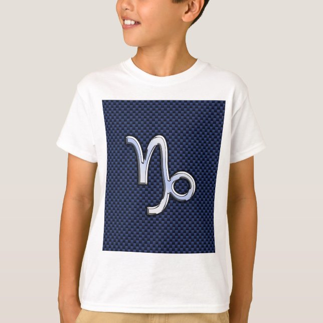 Silver Capricorn Zodiac Sign Blue Carbon Stil T-shirt (Framsida)