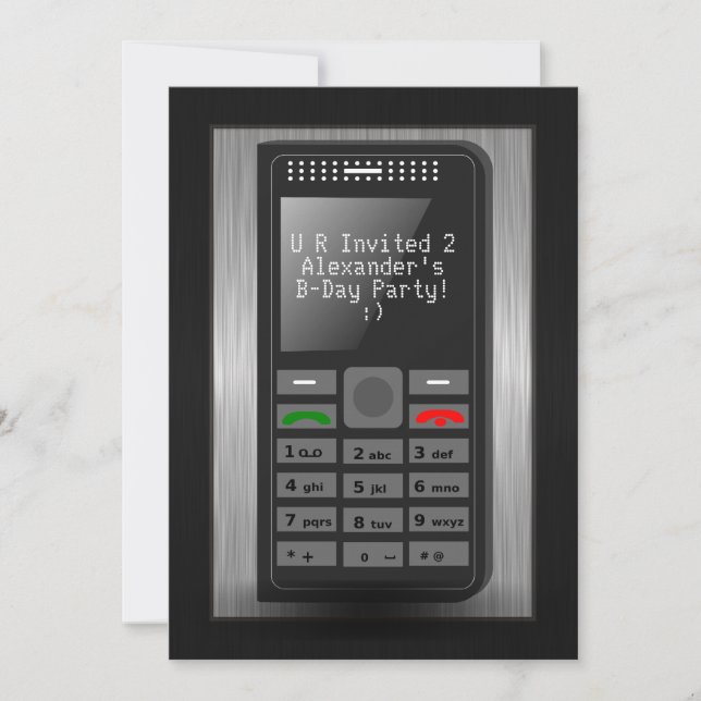 Silver Cell Mobil Tonåring Födelsedagsfest inbjuda Inbjudningar (Framsida)
