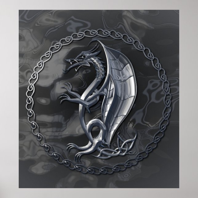 Silver Celtic Dragon Poster (Framsidan)
