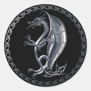 Silver Celtic Dragon Sticker Runt Klistermärke