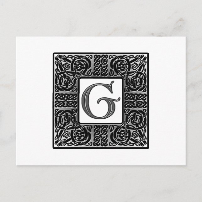 Silver Celtic ’G’ Monogram Vykort (Framsida)