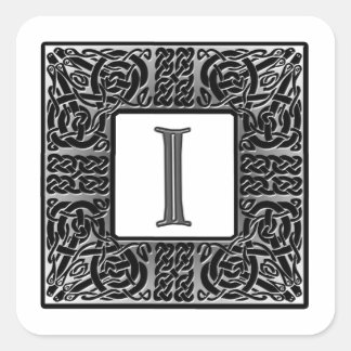 Silver Celtic ’I’ Monogram Fyrkantigt Klistermärke