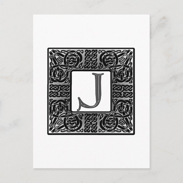 Silver Celtic ’J’ Monogram Vykort (Framsida)