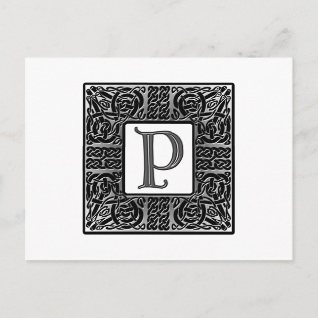 Silver Celtic ’P’ Monogram Vykort (Framsida)