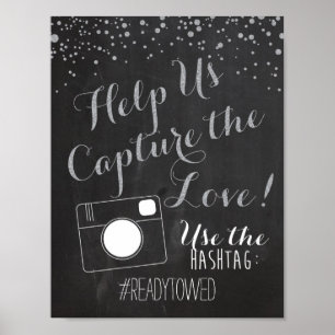 Silver Chalk och Glitter Bröllop Hash Märkre Sign Poster