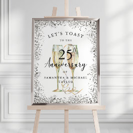 Silver Champagne 25:e Bröllop-årsdagen Välkomna Poster