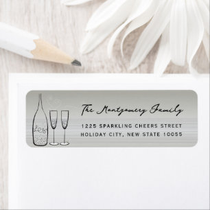 Silver Champagne Bubbly Cheers Chic Returadress Etikett