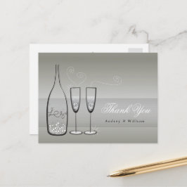 Silver Champagne BubLY Snyggt Bröllop Tack Vykort