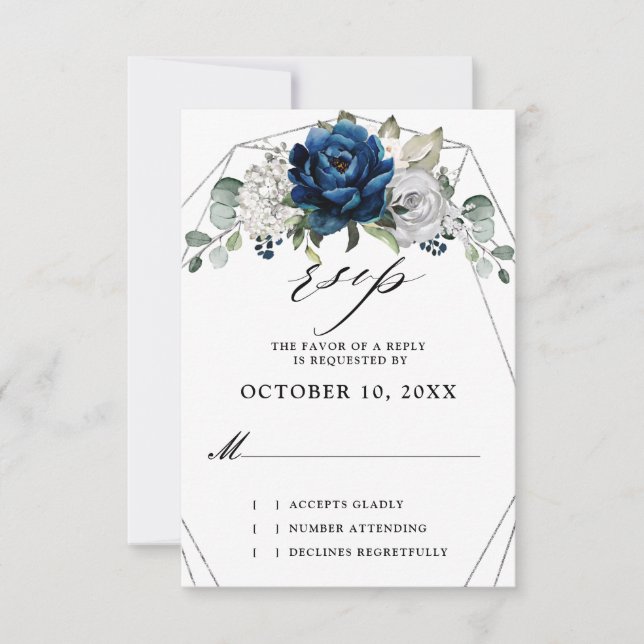 Silver Champagne Ivory Geometric Bröllop OSA Kort (Framsida)