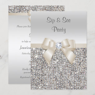 Silver Champagne Sip & See Sequins Inbjudningar