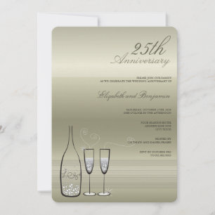 Silver Champagne Skål 25-årsjubileum Bröllop Inbjudningar