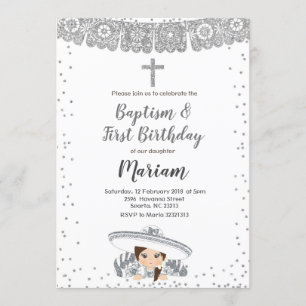 Silver Charra Girl baptism och födelsedagsinbjudan Inbjudningar