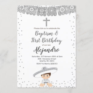 Silver Charro Boy baptism och födelsedagsinbjudan Inbjudningar