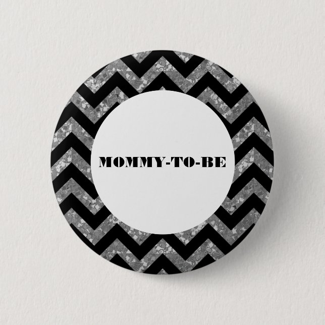 Silver Chevron Glitter Baby Shower Button Knapp (Framsida)