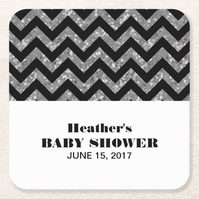 Silver Chevron Glitter Baby Shower Papper Underläg Underlägg Papper Kvadrat (Framsidan)