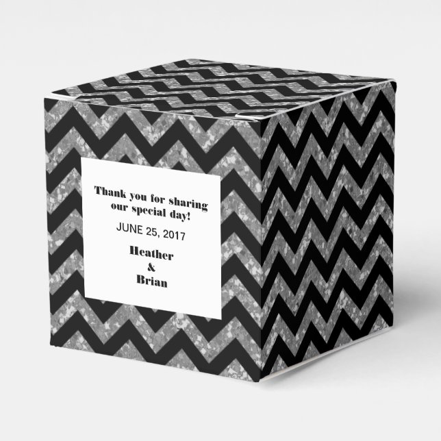 Silver Chevron Glitter Favoritbox Presentaskar (Framsidan Sidan)