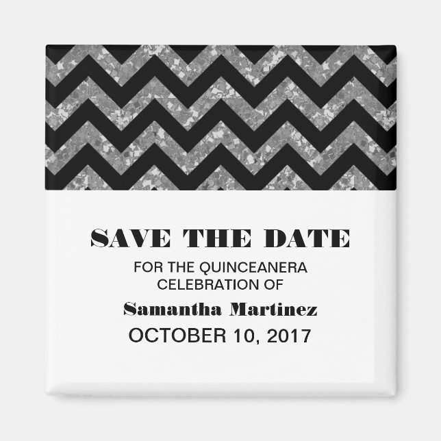 Silver Chevron Glitter Quinceañera Magnet (Framsidan)