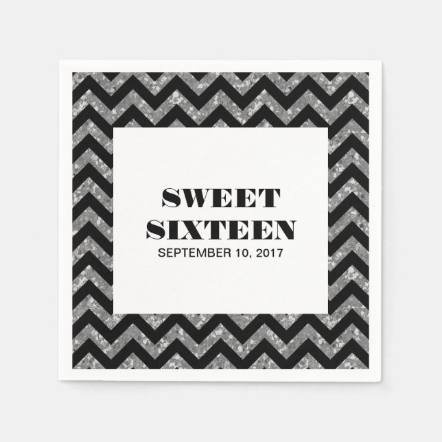 Silver Chevron Glitter Sweet 16 Pappra blöjor Pappersservett (Framsidan)