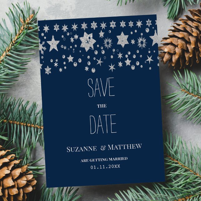 Silver Chirstmas fairy light vintertid Spara datum Inbjudningar (Silver Chirstmas fairy light winter Save the Date)