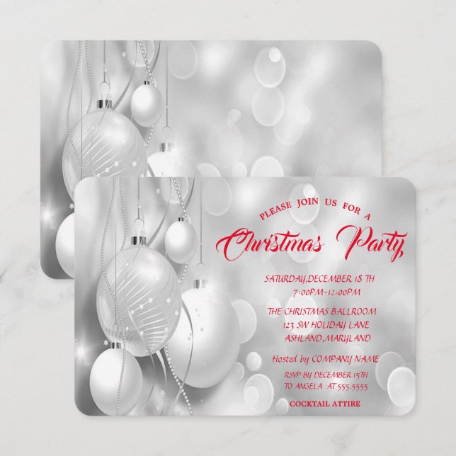 Silver Christmas Balls Companys julfest Inbjudningar (Fram/baksida)