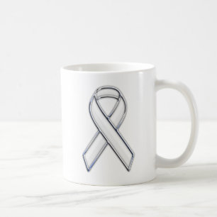 Silver Chrome Belted White Ribbon Awareness Kaffemugg
