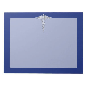 Silver Chrome Caduceus Medical Symbol på marinblåt Anteckningsblock
