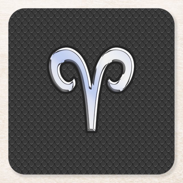 Silver Chrome like Aries Zodiac Sign Underlägg Papper Kvadrat (Framsidan)