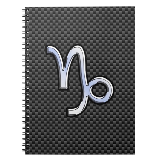 Silver Chrome som Capricorn Symbol Carbon Fiber Anteckningsbok Med Spiral (Framsidan)