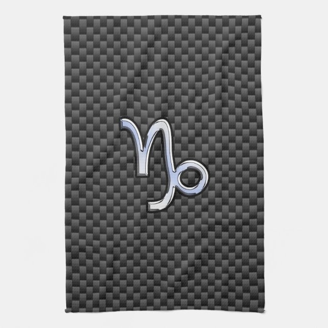 Silver Chrome som Capricorn Symbol Carbon Fiber Kökshandduk (Vertikal)