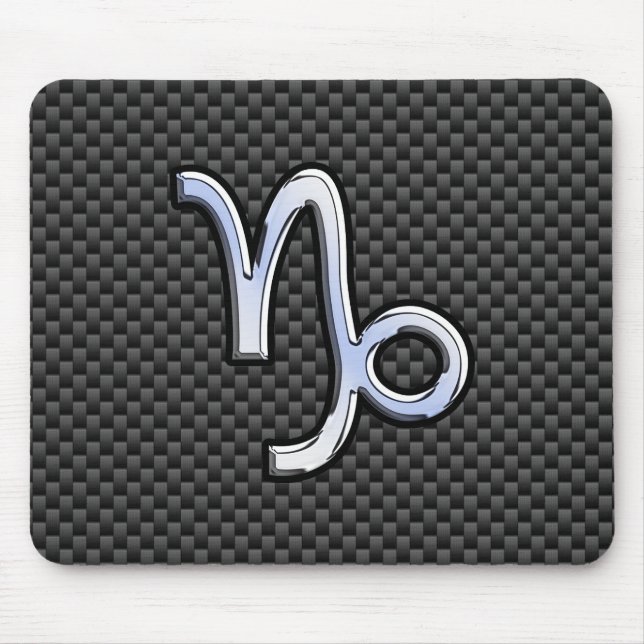 Silver Chrome som Capricorn Symbol Carbon Fiber Musmatta (Framsidan)