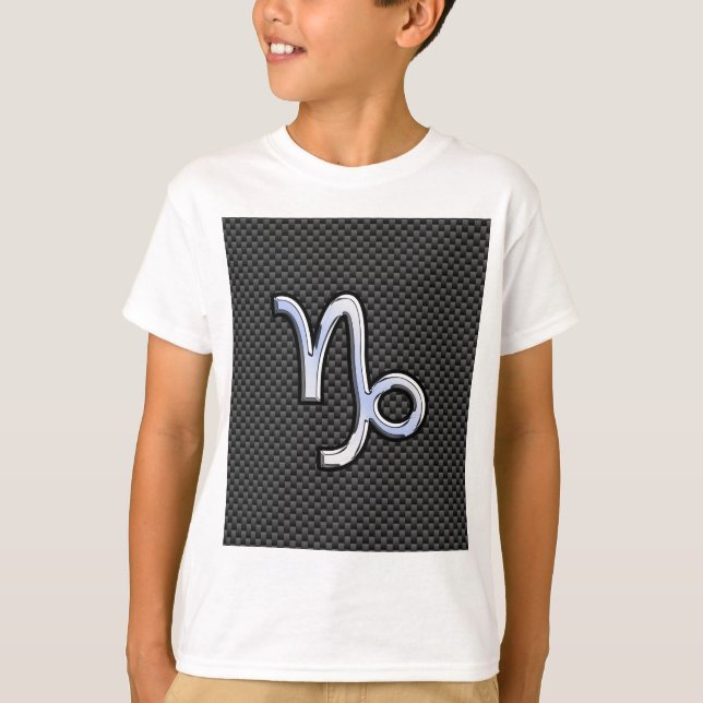 Silver Chrome som Capricorn Symbol Carbon Fiber T-shirt (Framsida)
