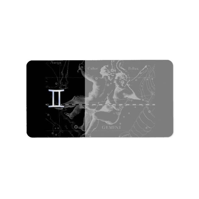 Silver Chrome som Gemini Zodiac Sign på Hevelius Adressetikett (Framsidan)