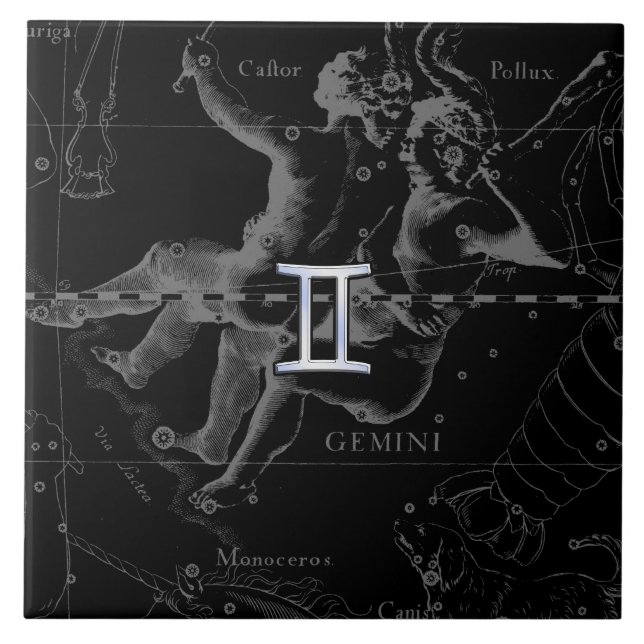 Silver Chrome som Gemini Zodiac Sign på Hevelius Kakelplatta (Framsidan)