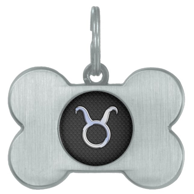 Silver-chrome som Taurus Zodiac-teckendecor Namnbricka Husdjur (Framsidan)