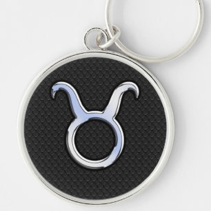 Silver-chrome som Taurus Zodiac-teckendekaler Rund Silverfärgad Nyckelring
