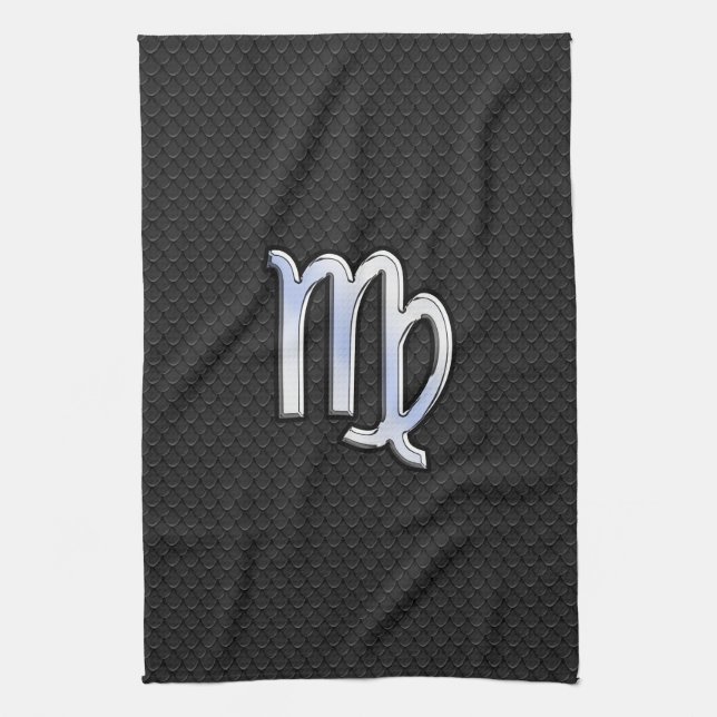 Silver Chrome Våg Zodiac-tecken på ormskinn Kökshandduk (Vertikal)