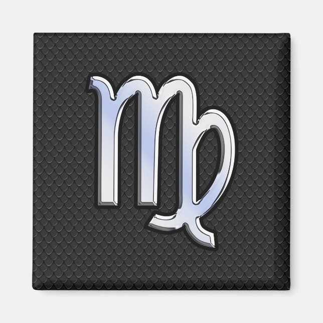 Silver Chrome Våg Zodiac-tecken på ormskinn Magnet (Framsidan)